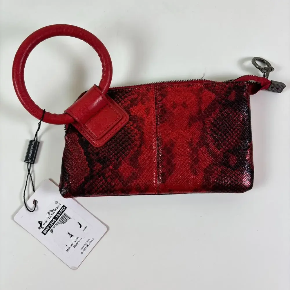 Montana West Red Metallic Snake Print Western Rodeo Glam Cowgirl Wristlet Clutch
